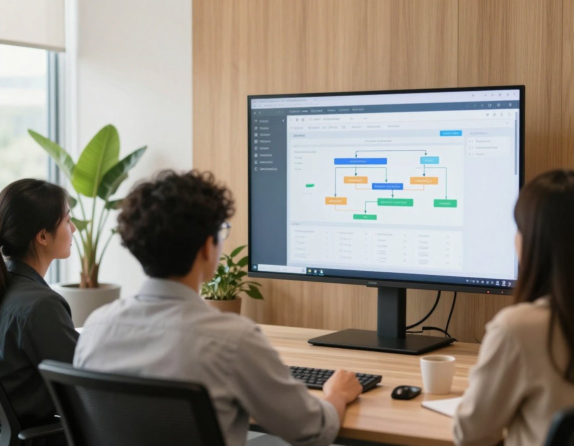 Ein Team betrachtet ein Prozess-Dashboard auf einem großen Bildschirm.
